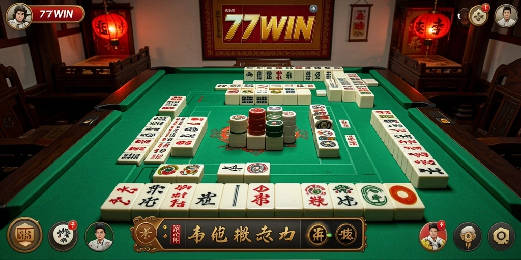 Tampilan screenshot utama 77WIN yang menampilkan gameplay Mahjong yang mendebarkan.