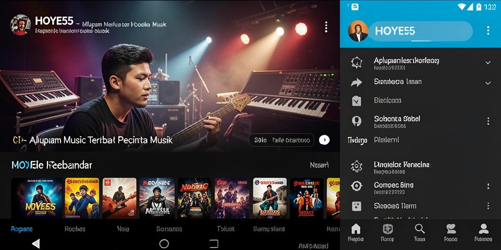 Screenshot utama HOYE55 menampilkan pengguna yang sedang menikmati gameplay musik dengan antarmuka yang menarik.