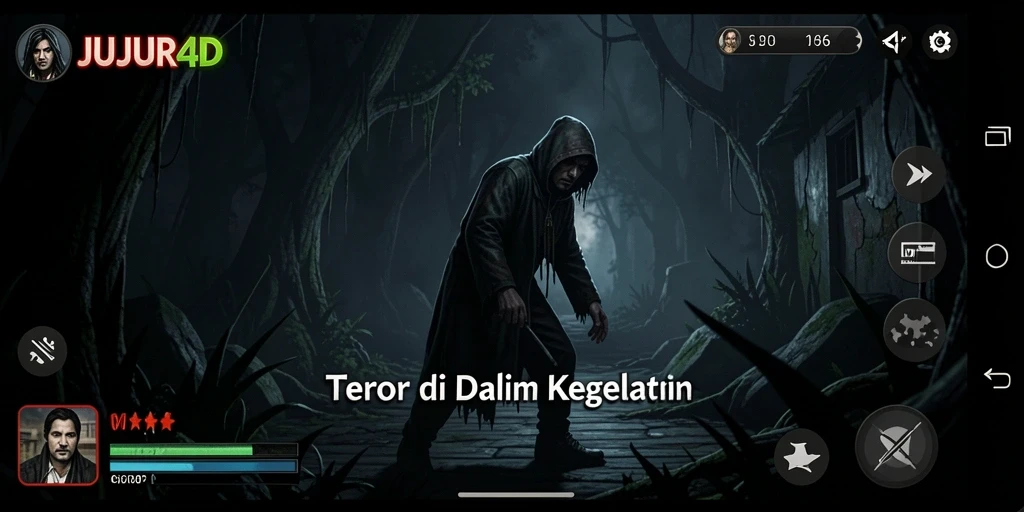 Tampilan gameplay JUJUR4D yang menegangkan dan menyeramkan.