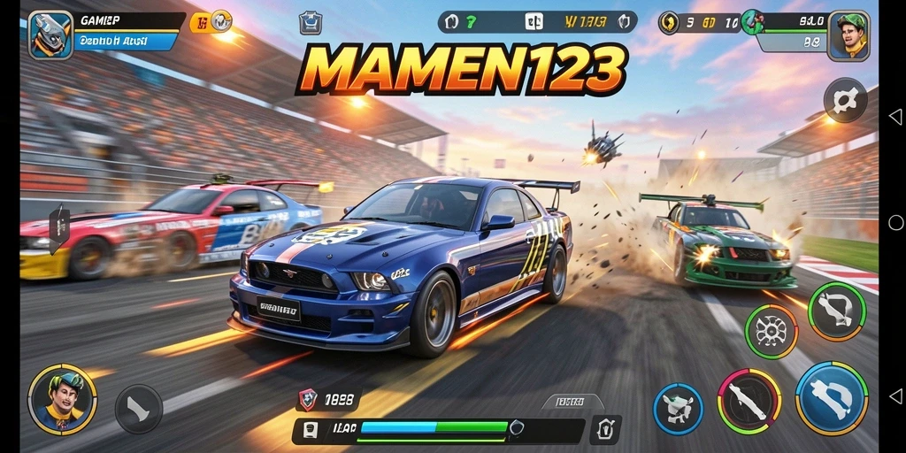 Tampilan gameplay MAMEN123 dengan aksi balap yang seru.