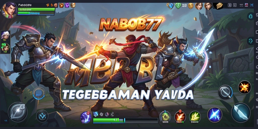 Screenshot NABOB77 menampilkan pertempuran MOBA yang intens dan grafis menakjubkan.