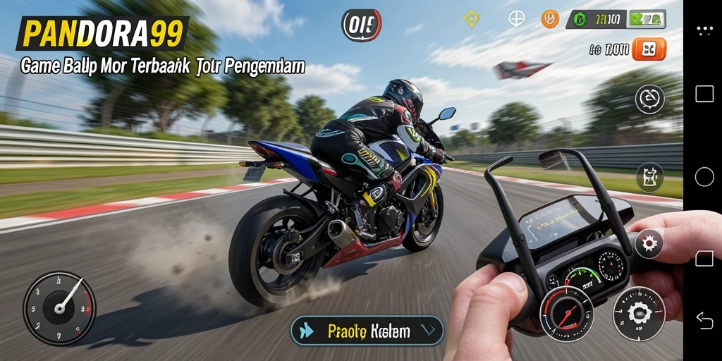 Screenshot utama PANDORA99 menampilkan aksi seru balapan motor.