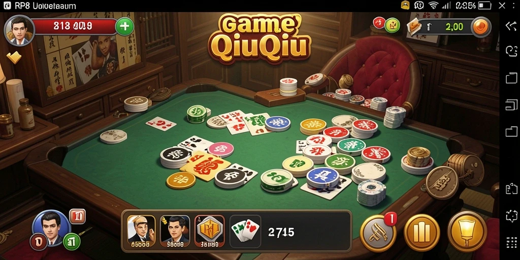 Screenshot gameplay RP8 menampilkan suasana seru dalam permainan QiuQiu.